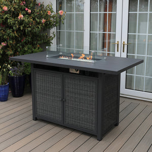 Cannes - 6 Seater Rectangular Bar Set with Firepit (Grey)