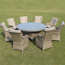 Load image into Gallery viewer, Hampton - 8 Seat Set with 165cm Round Table (Sand Colour Cushions)

