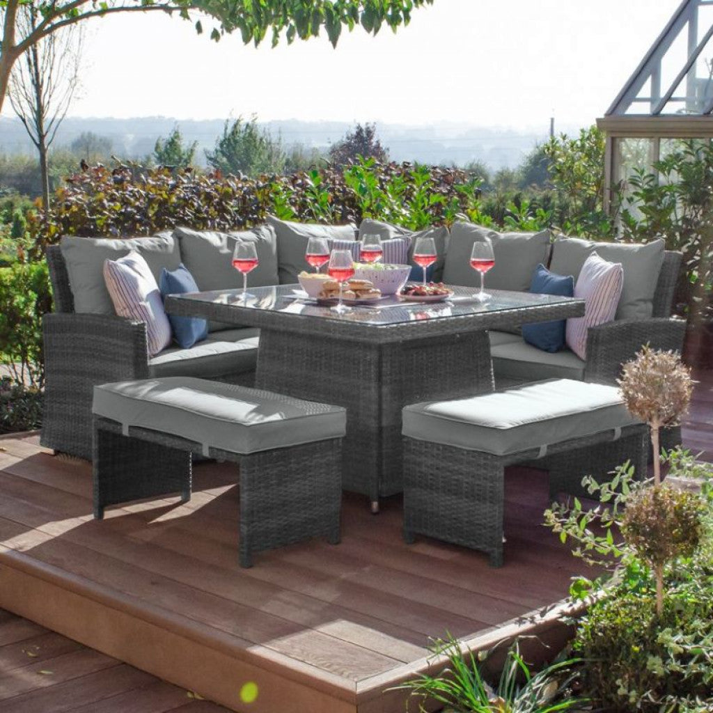 Parma - Corner Sofa Set with Square Firepit Table (Grey)