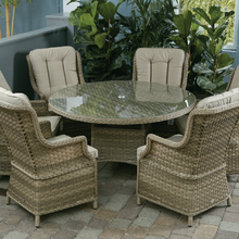 Load image into Gallery viewer, Hampton - 6 Seat Set with 135cm Round Table (Sand Colour Cushions)
